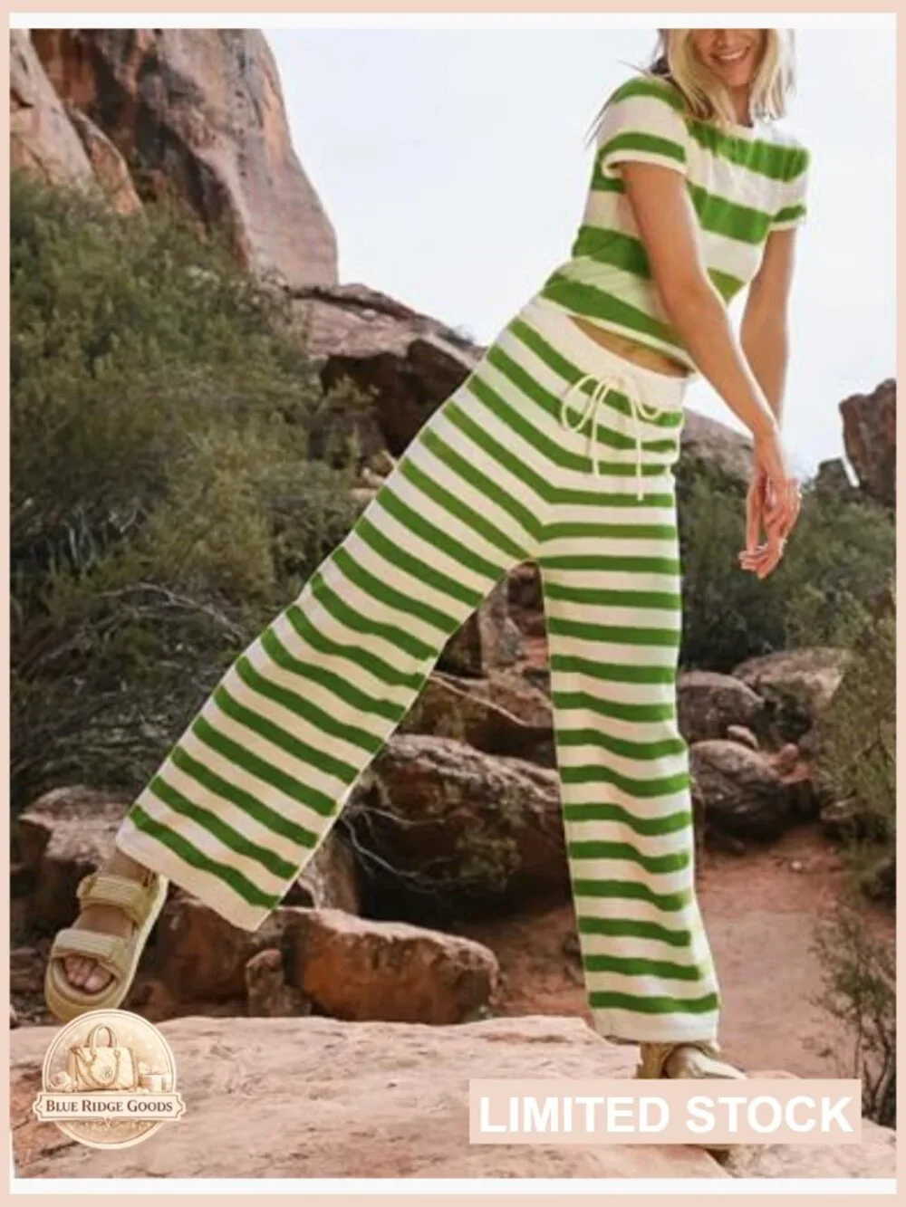 Two Piece Striped Lounge Set Crop Top Wide Leg Pants Knit Matching Sets Y2K